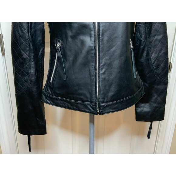 Kelli Kouri Black 100% Genuine Leather Quilted Moto Jacket, Size Medium - Picture 3 of 9
